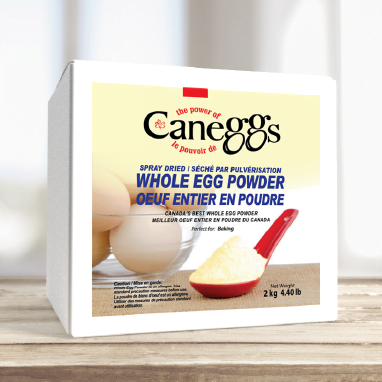 2kg Box of Caneggs Dried Whole Egg Powder on a wooden table