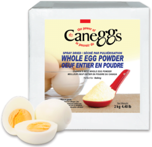 A white 2kg box of Whole Egg Powder by Caneggs Canada
